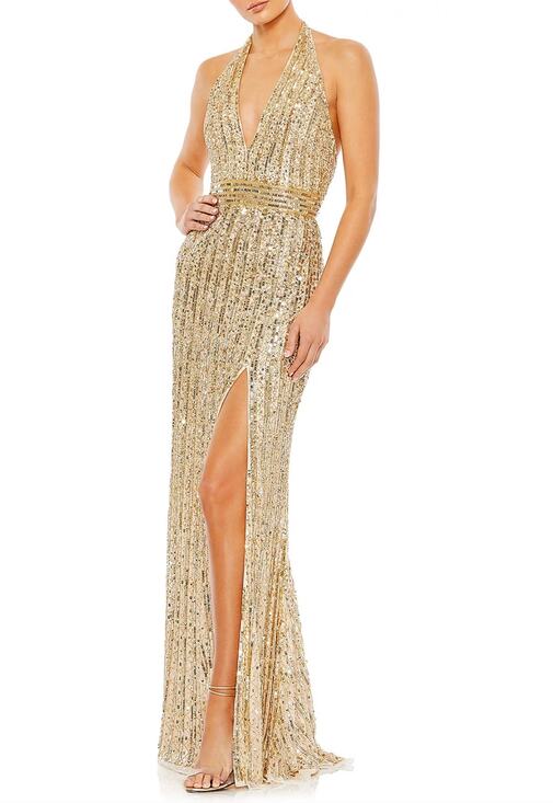 Mac Duggal Dresses & Skirts - Mac Duggal 5759 Gold Evening Gown Sequined Backless Halter Column Dress Size 16